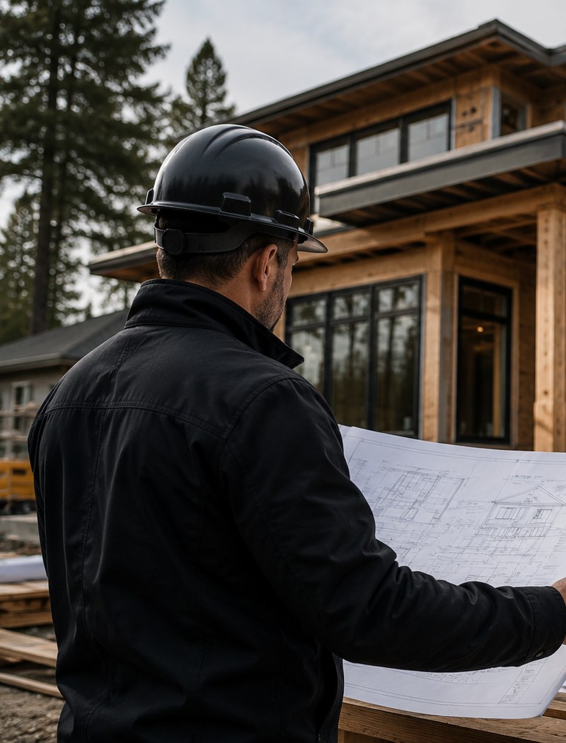 Satpal Lakhan, Founder of Lakhan Construction, reviewing blueprints on site