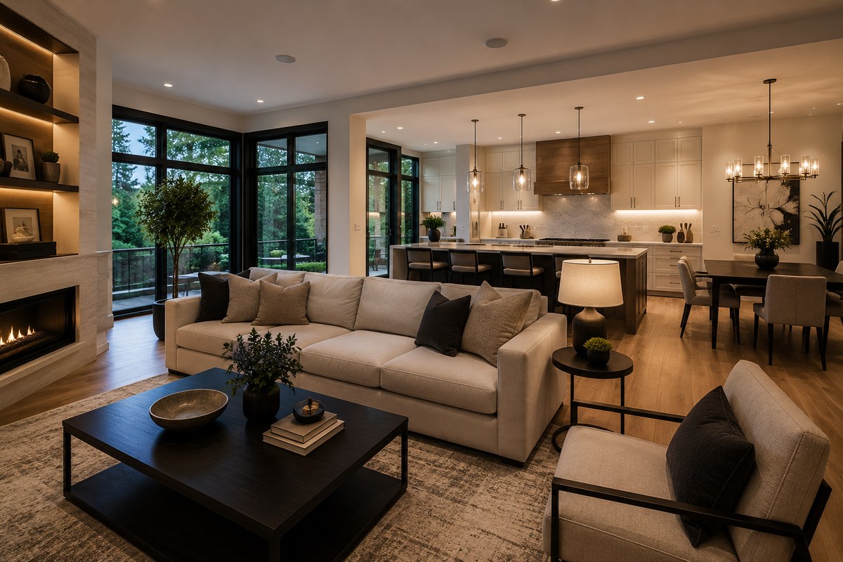 Modern living room in a Lakhan Construction built home