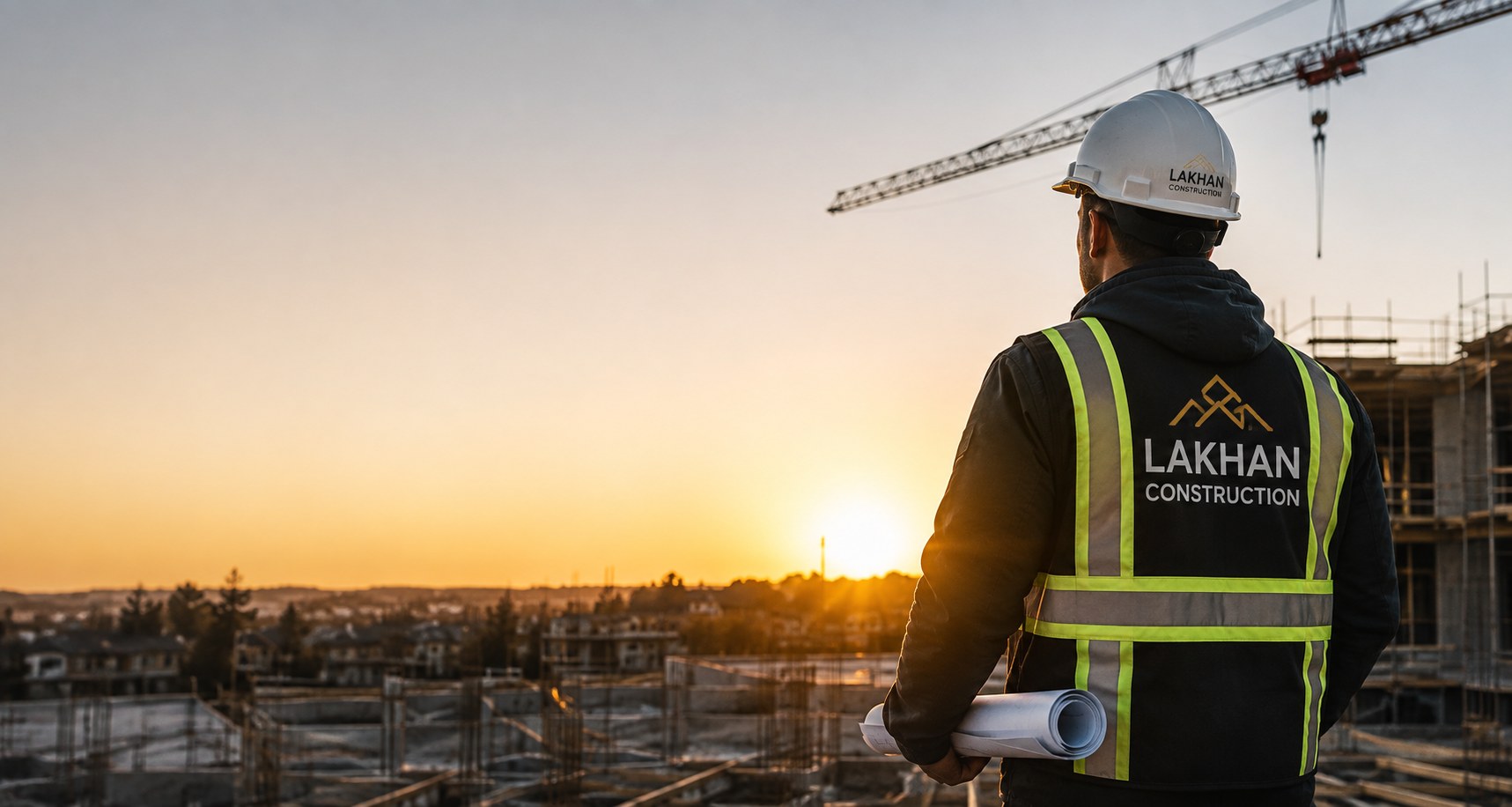 Lakhan Construction site supervisor overlooking a project at sunset
