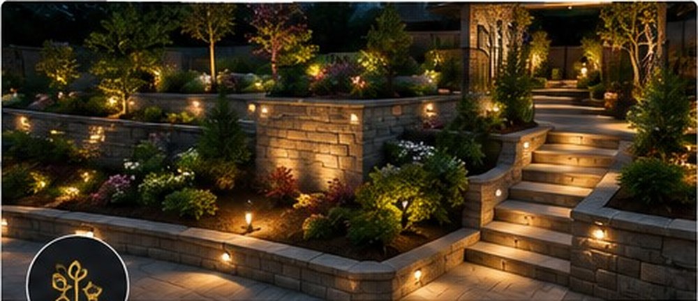 Landscaped retaining wall with steps